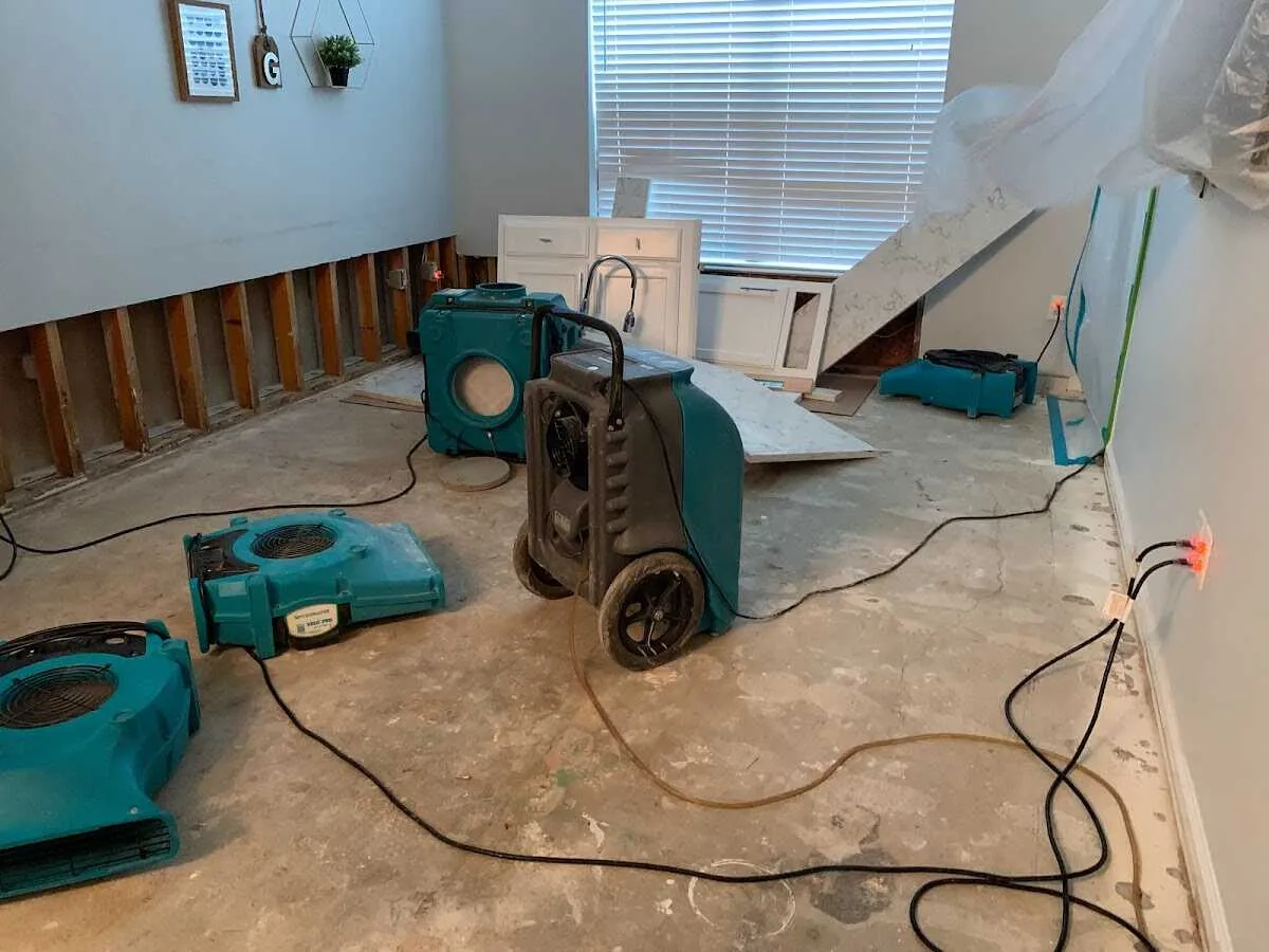 Dehumidifier in flood-cut room for Water Damage Restoration in Kahaluu